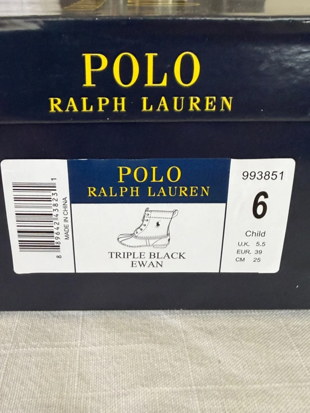 New Polo Ralph Lauren Ewan Triple Black  Boots child size 6
